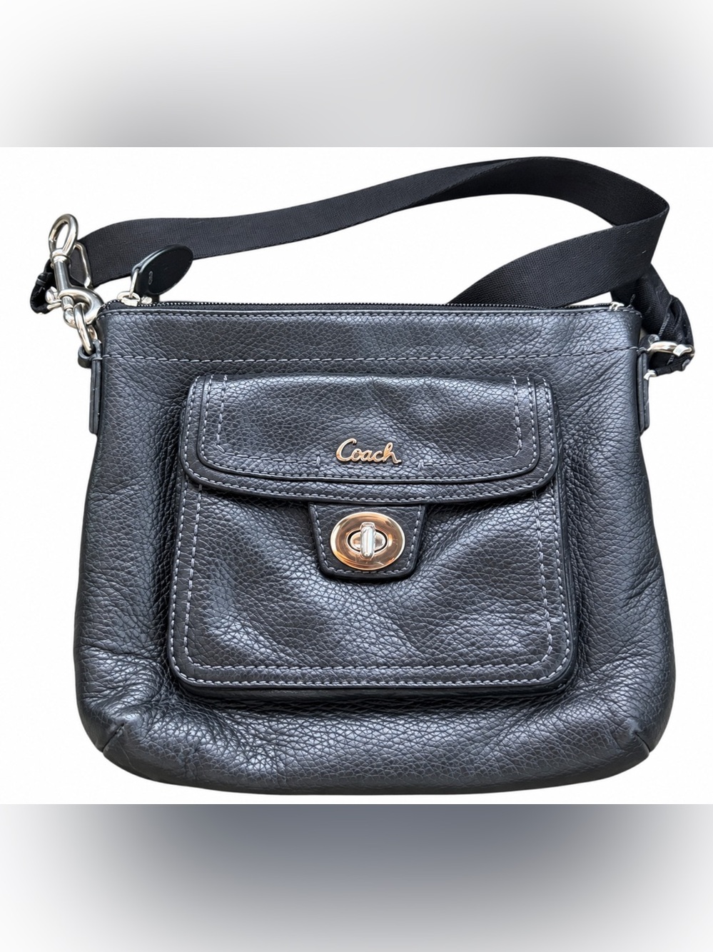 Coach Black Leather Crossbody with Turnlock Pocket